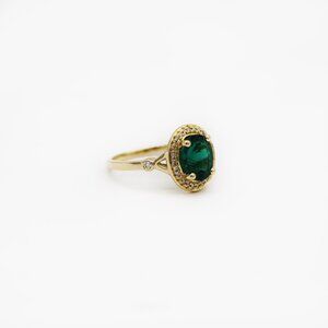 Dazzling Rock 14K Gold Lab Emerald Halo Ring